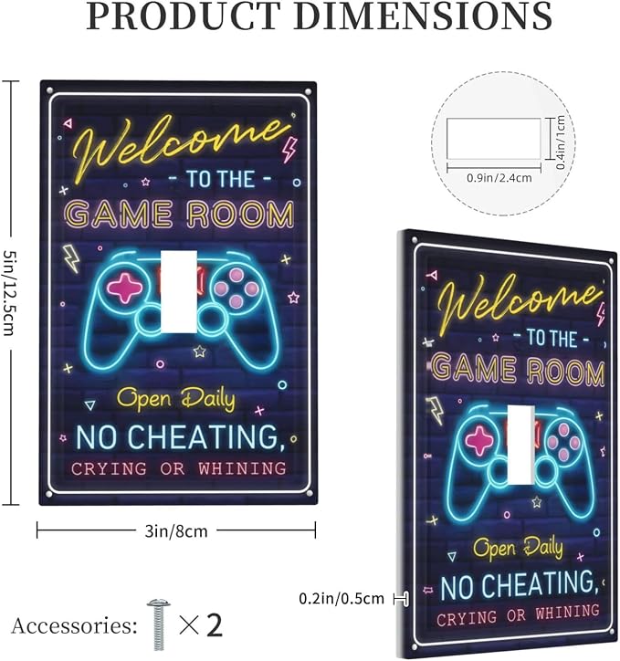 Single Toggle Rocker Switch Wall Plate, Neon Game Controller Welcome To Game Room 1 Gang Light Switch Cover with Matching Color Mounting Screws, Gaming Decor Faceplate for Bedroom Game Room - Image 5