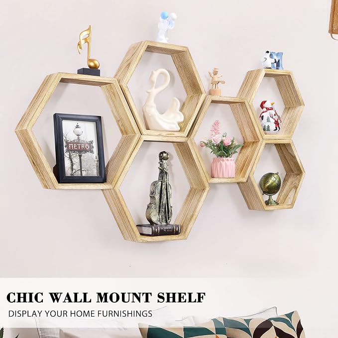 NOVIMANGO Hexagonal Floating Shelves Set of 6, Honeycomb Shelves - Image 5