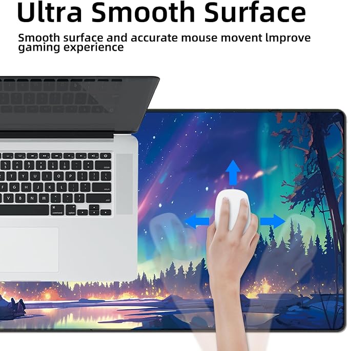 Galdas Mouse Pad for Gaming,Aurora Background Pattern XXL XL Large Mouse Mat Long Extended Mousepad Desk Mat Non-Slip Rubber Mice Pads Stitched Edges Thin (31.5 x 11.8 x 0.12 Inches) - Image 6