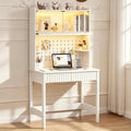 Lvifur 31.5" LEDStudy Desk with Drawer,Hutch,Reading Lights | Computer Desk with Charging Station,2 Drawer,Compact Writing Desks,Home Office Desks for Bedroom,White by LVifurSmartFurniture