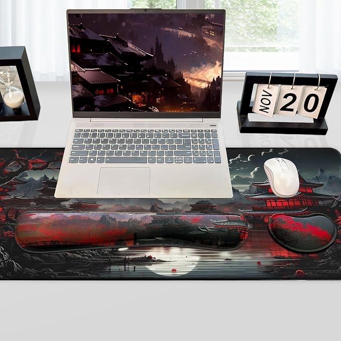 FreeNook 3-in-1 Large Gaming Mouse Pad, Anime Mouse Pad & Keyboard Wrist Rest Support, Japanese Desk Mat Set for Home Office Study Game, 31.5 X 11.8 Inch - Image 6