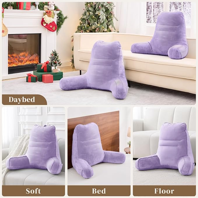 Sasttie Reading Pillow for Bed, Back Pillow for Sitting Up, Lavender - Image 7