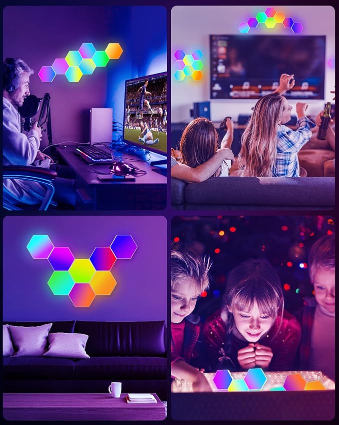 NIUCOO 8 Pack Hexagon LED Lights Wall Panels, Smart RGB Gaming Lights with APP & Music Sync, DIY Modular Hex Tiles, USB-Powered for Autism/Game Room/Party Decor - Image 9
