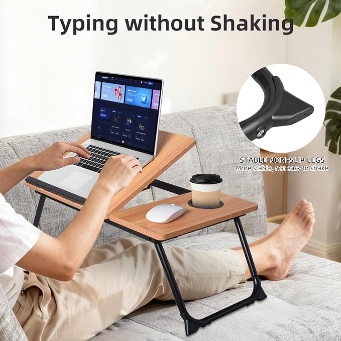 XXL Adjustable Lap Desk - Sturdy Portable Foldable Laptop Desk for Bed & Sofa, Height Adjustable Laptop Bed Stand, Ergonomic Lap Table for Adults Work, Writing and Gaming (Wood) - Image 5