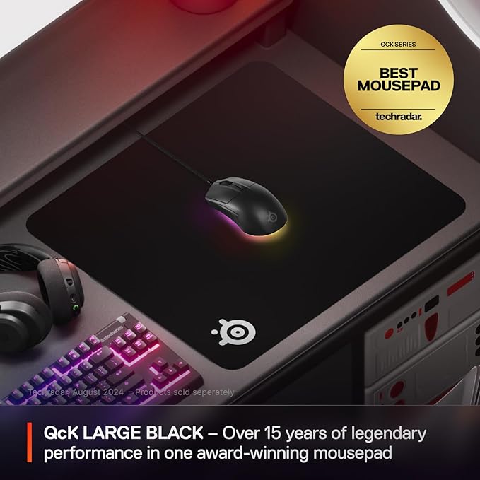 SteelSeries QcK Large Gaming Mousepad — Black — Non-Slip Silicone Rubber Base — Peak Tracking and Stability — Optimized for Gaming Sensors — 490 mm x 420 mm — FPS, MOBAs, RTS, MMO - Image 2