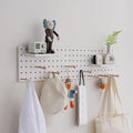 Wooden Pegboard Accessories Set: Modular Wall Hooks & Shelf for Garage, Office & Home Organization(White Colored Finish-B) by CreatedOn2005