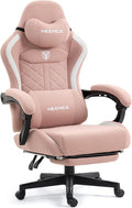 Big and Tall Gaming Chair Fabric with Footrest, Massage Lumbar for Adults | Ergonomic High Back Gamer Chair with Pocket Spring Cusion, Wide Video Game Chair Comfy for Big Guys 400LBS Home Office Pink by MEENICE