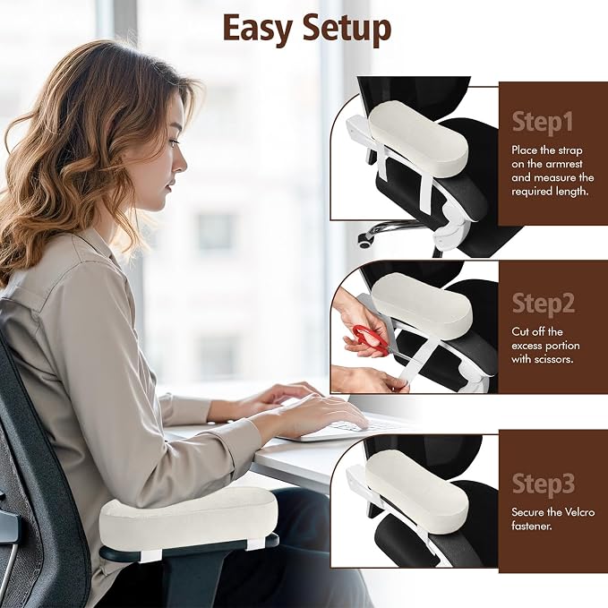 2-Pack Non-Slip Armrest Pads for Office & Gaming Chairs - Ergonomic Forearm Support Pillow for Desk, Computer & Wheelchair, Pressure Relief Cushions (Ivory) - Image 4