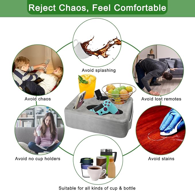 Couch Bed Cup Holder Pillow, Nisdoing 5 Hole Couch Drink Holder! Keep Drinks Hand Side and KeepTemp, Prevent Spills and Use Anywhere. Cup Holder for Couch, Bed,Camping,RV,Car,Beach. Gray - Image 6