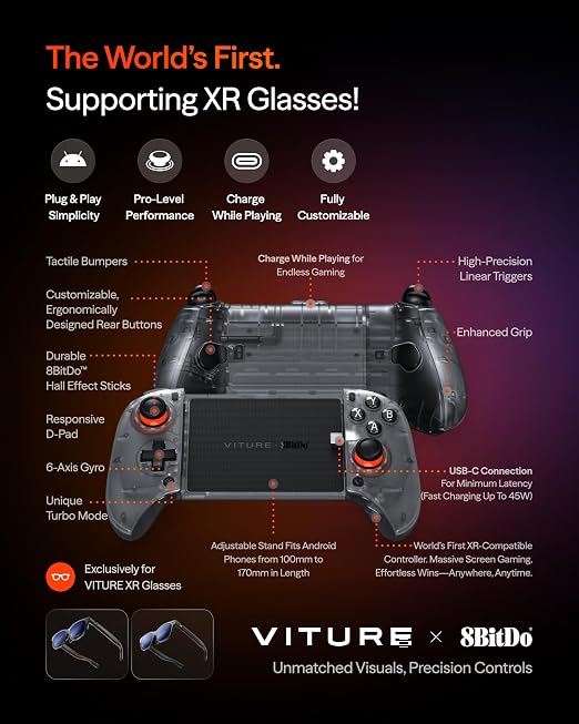VITURE x 8BitDo Ultimate Mobile Gaming Controller – World’s First for XR Glasses | USB-C Connection for Minimum Latency, Hall Effect Sticks, Charge While Playing, Pro Performance for Android - Image 6