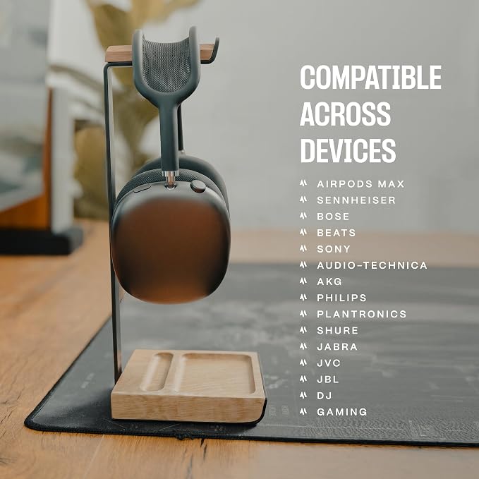 COREMINDED Universal Headphone Stand for Desk, Oak Wood Headset Holder | Fits All Headphones incl AirPods Max, Heavy Duty Solid Wood, Sturdy & Stable, Gaming Headset Organizer, Gift Ready Box - Image 6