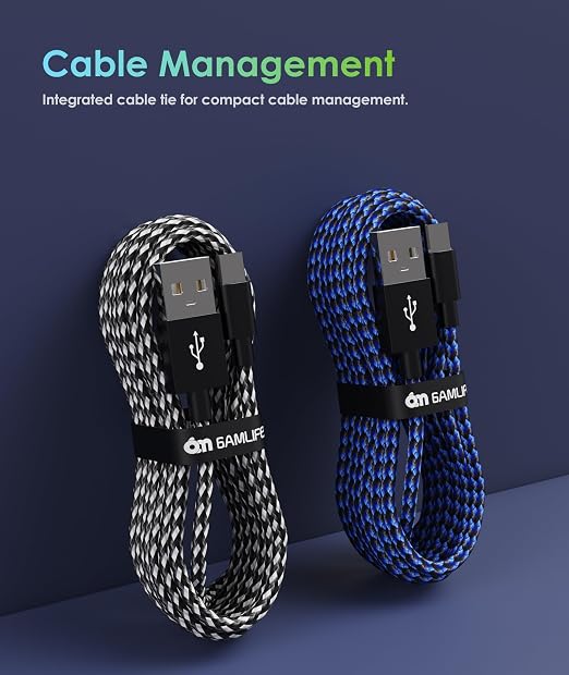 6amLifestyle 2 Pack 10ft PS4 Controller Charging Cable,Micro USB Braided Cord Compatible with PlayStation 4 DualShock 4, PS4 Slim/Pro, Xbox One S/X, Android Phones, Kindle, Black & Blue - Image 4