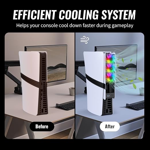 Cooling Fans for PS5 Pro/Slim, Adjustable 3 Speed Fans with LED Light, Quiet and Efficient Cooling System,USB 3.0 Port for PlayStation5 Pro/Slim Disc/Digital Edition Console-Black&White - Image 5