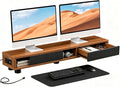 Artswish Dual Monitor Stand with Power Outlet, 42" Walnut Monitor Riser | Built-In Power Outlet, Drawer & Sliding Door Storage, Ergonomic Viewing Height, Walnut Wood Finish, For Office Work & Study by Artswish