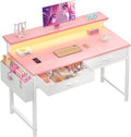 DurayLoly 31Inch Small Computer Desk with LED Lights & 2 Fabric Drawers by Durayloly
