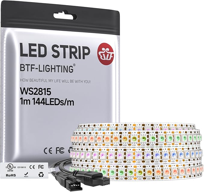 BTF-LIGHTING WS2815 LED Strip Light UL Listed 3.2FT 144 LED DC12V IP30 by BTF-LIGHTING