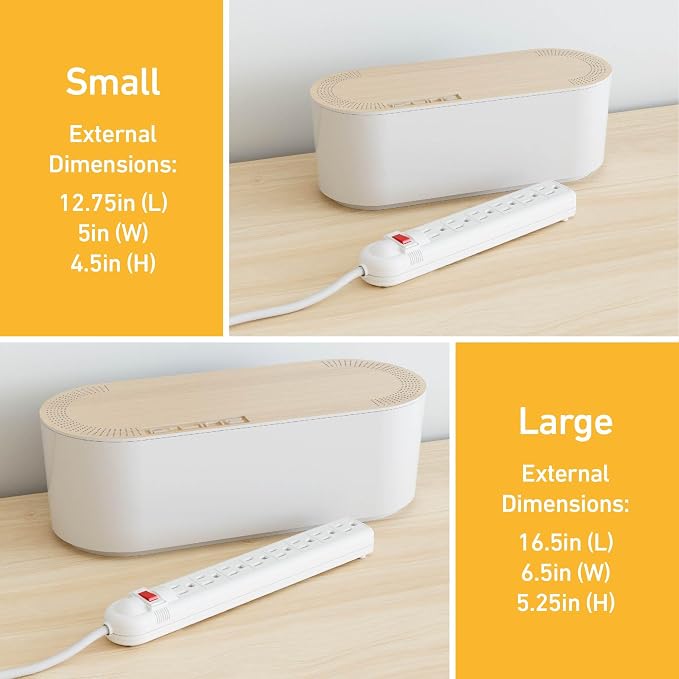 D-Line Cable Management Box, Power Strip Holder, Floor Outlet Hiders, Desk Cord Organizer, Cover TV Wires, Wire Storage, Extension Hider, Office Concealer for Cords - Large, Wood-Effect Lid - Image 4