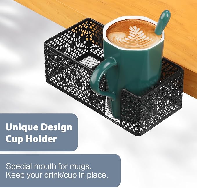 Under Desk Cup Holder, Clamp on Cup Holder Clip Desk Organizer Phone Stand - Image 3