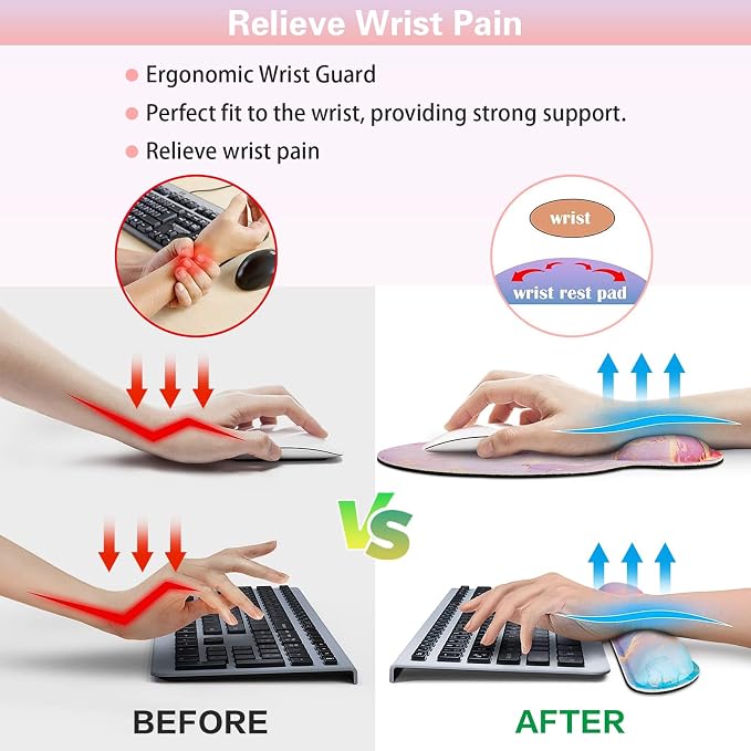 Mouse Pad with Wrist Rest Pink, 3-in-1 Wrist Support Mousepad Set, - Image 4