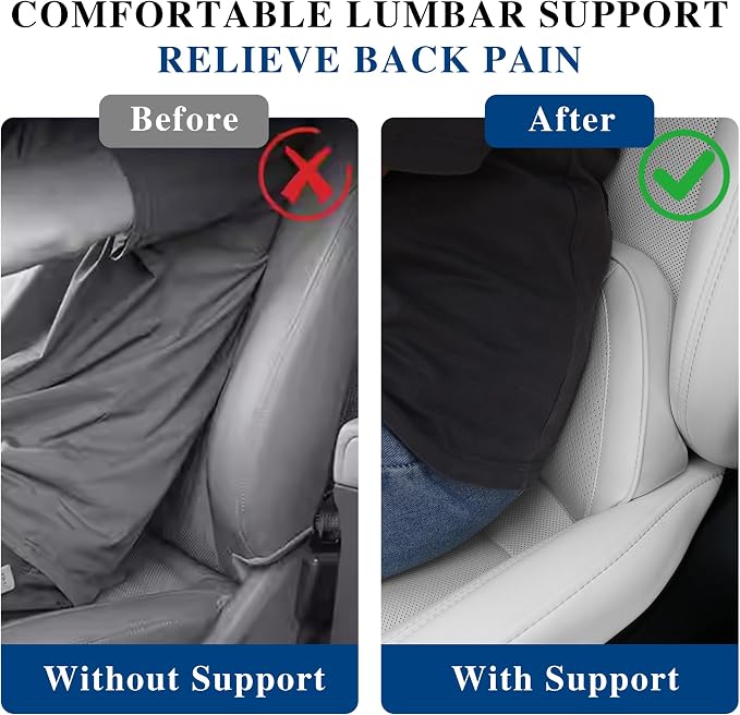 Car Lumbar Support Pillow for Driving Seat, White, 1 Pack | Leather Memory Foam Lumbar Cushion for Lower Back Pain Relief, Universal Back Support for Driving, Home & Office Chairs - Image 3
