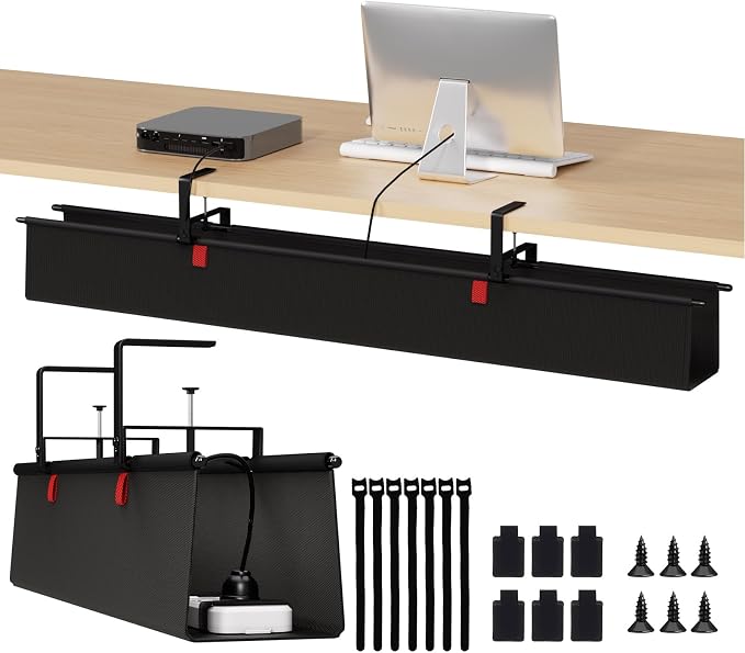 Under Desk Cable Management Tray, 48" Fabric Wire Cord Organizer, Black by JOLENSOY