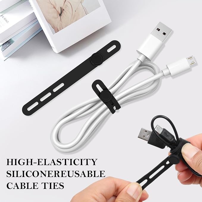 Donruby 30Pcs Silicone Cable Ties, Reusable Cord Organizer Straps, Black - Image 3