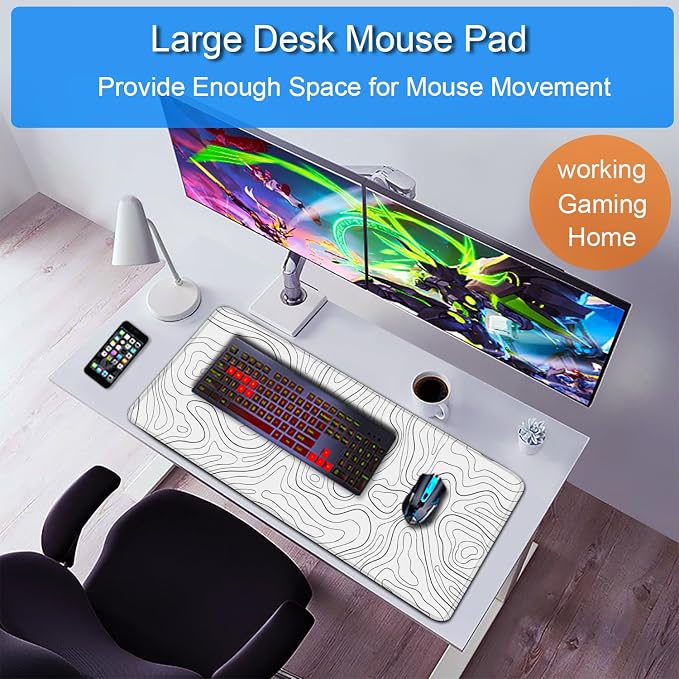 Extended Mouse Pad, 31.5x15.7 inch Large Gaming Computer Keyboard Mouse Mat, Water Resist Non-Slip Mousepad Rubber Base Long XXL Desk Mouse Pad for Work & Gaming, Office & Home, White Black Lines - Image 6