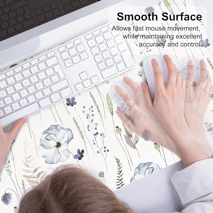 QiyI PU Leather Large Mouse Pad, Office Decor, 31.5" x 15.7", Blue Flowers | Desk Décor Accessories, Extended Size, Waterproof & Easy to Clean, Smooth Surface, Non Slip Desk Organization - Image 5