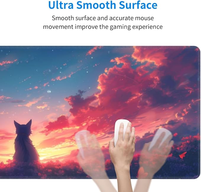 Gaming Mouse Pad Desk Pad,Extended Big Mouse Pad,31.5x11.8 Inch Long Computer Keyboard Mouse Mat Mousepad with 3mm Non-Slip Base and Stitched Edge for Gaming and Office… (Sunset Cat) - Image 4