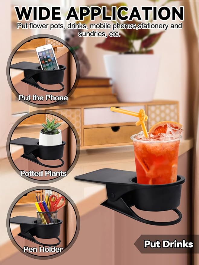 3PCS Drinking Cup Holder Clip, Kalolary Chair Desk Bottle Cup Stand DIY Glass Clamp Storage Saucer Clip for Potted Plant Beverage Soda Coffee Mug Holder Clip for Home & Office (Black) - Image 6