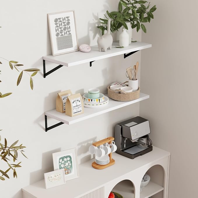 Axeman Floating Shelves for Wall White - 36 Inch Wide x 12 Inch Deep Wall Shelves Set of 2 - White Deep Wood Floating Shelves for Living Room Bedroom Laundry Room - Image 2
