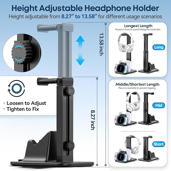 Gaming Headset & Controller Stand, Rotating Headphone Storage with Controller and Phone Holder, Standard Game Desk Storage for PS5/PS4/XBOX, PC Gamer Essentials Organizer Gift Accessories - Image 3
