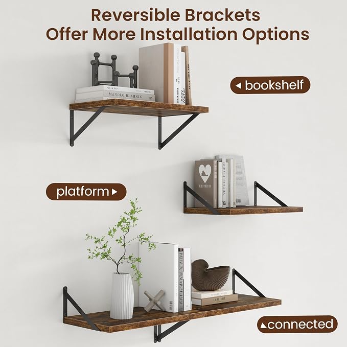 Axeman Deep Floating Shelves - 20 Inch Floating Shelves Set of 2-12 Inch Deep Brown Wood Wall Shelves for Living Room Bathroom Kitchen - Image 4