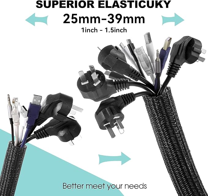 AGPTEK Cable Sleeve, 10ft - 1.5 inch Cable Management Cord Hider, Black - Image 2