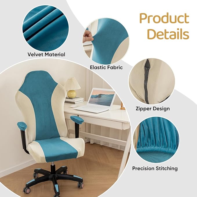 Lavish Cover Velvet Stretchable Gaming Chair Cover, Washable, Anti-Scratch Slipcover with Armrest Protection, Cat Scratch Proof for Office and Computer Chairs(No Chair, LightBlue) - Image 3