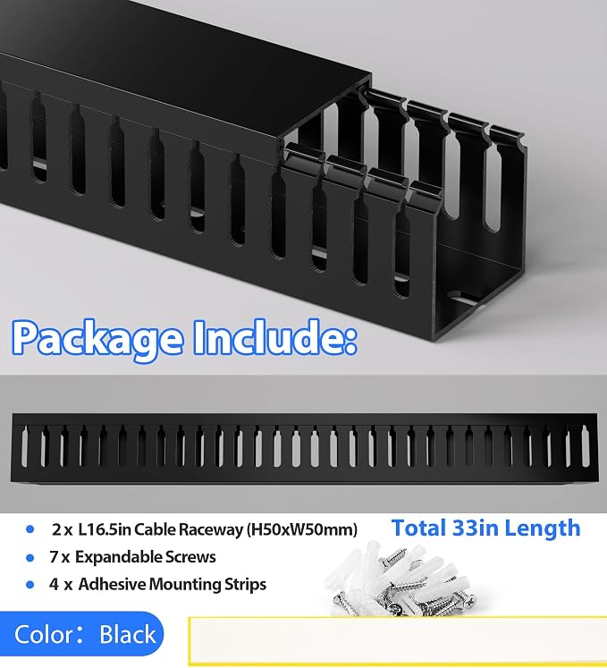 2" H x 2" W Cable Raceway, 33in Under Desk Wire Management Channel, Black - Image 4