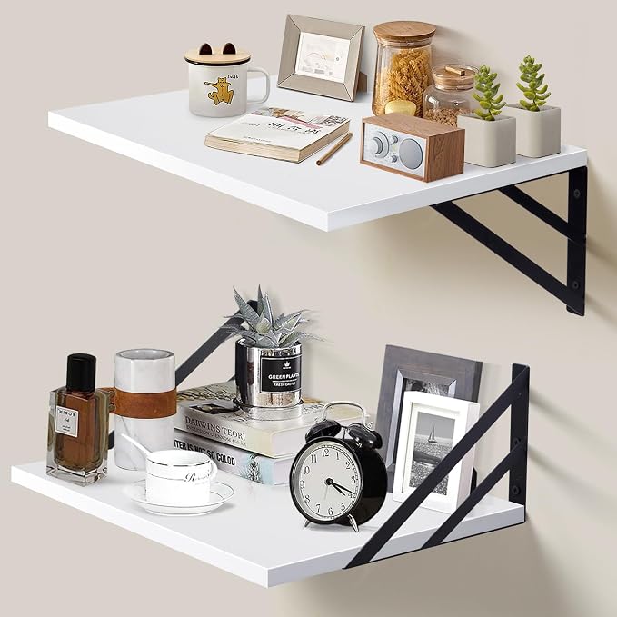 Tectocker-DOU 2 Pc Deep Floating Wall Shelves, Heavy Duty, 16x12, White by Tectocker-DOU