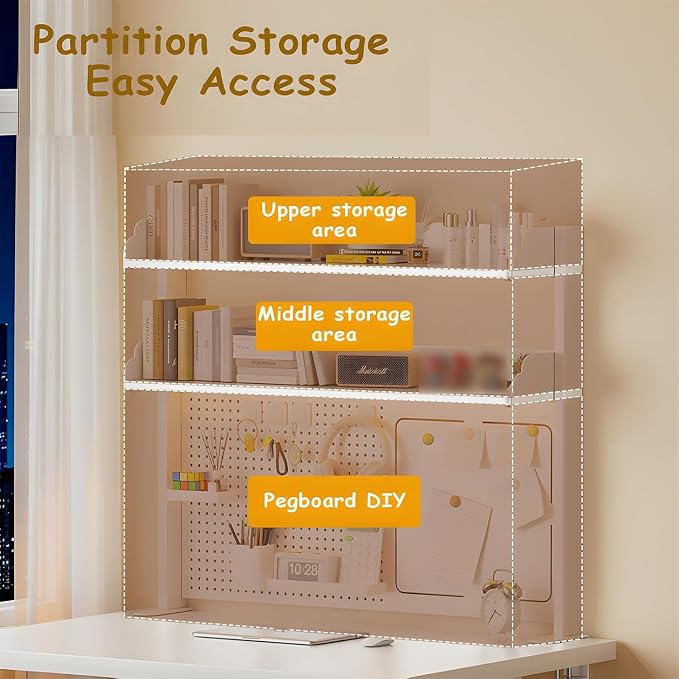 Clamp On Desk Pegboard,Gaming Pegboard,Desk Pegboard,Clamp On Desk Organizer Shelf,Overhead Desk Shelf,Desk Privacy Panel for Office,Includes 15 Accessories for Home Desk Organization(white)(39.4in) - Image 4