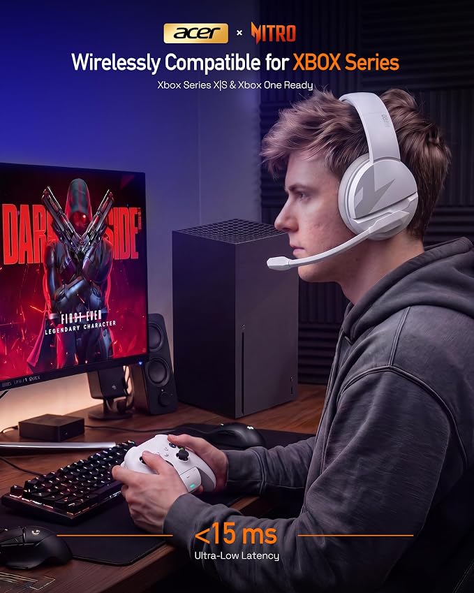 Acer 2.4Ghz Wireless Gaming Headset for Xbox Series X|S & Xbox One,Stable & 15ms Ultra-Low Latency,100Hr Battry, Bluetooth Gaming Headphones with Noise Canceling Mic for PS5,PC,Laptop, Mobile White - Image 2