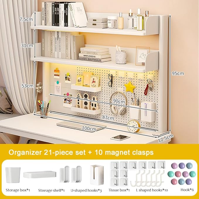 MATISUN No Drill Desk Pegboard, Clamp On Desk Pegboard, Gaming Pegboard with Pegboard Accessories, Hanging Laptop Mount (100cm-39.37in,White) - Image 3