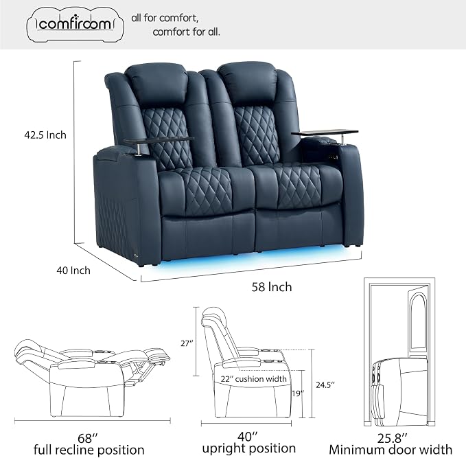 comfiroom Top-Grain Leather Home Theater Seating, Dual-Motor Power Recliner - Image 2