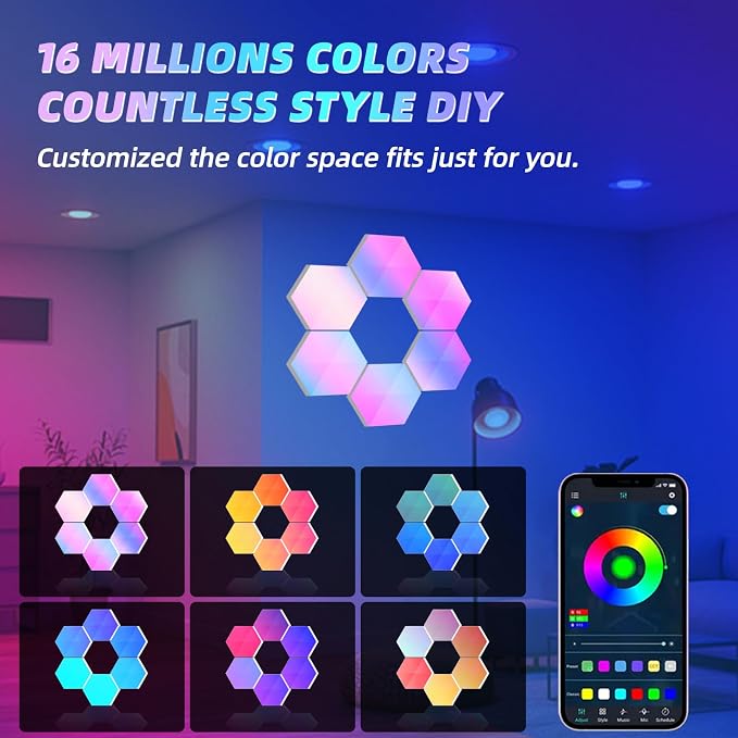 Hexagon LED Lights, 10 Pack with App and Remote Control - Image 4