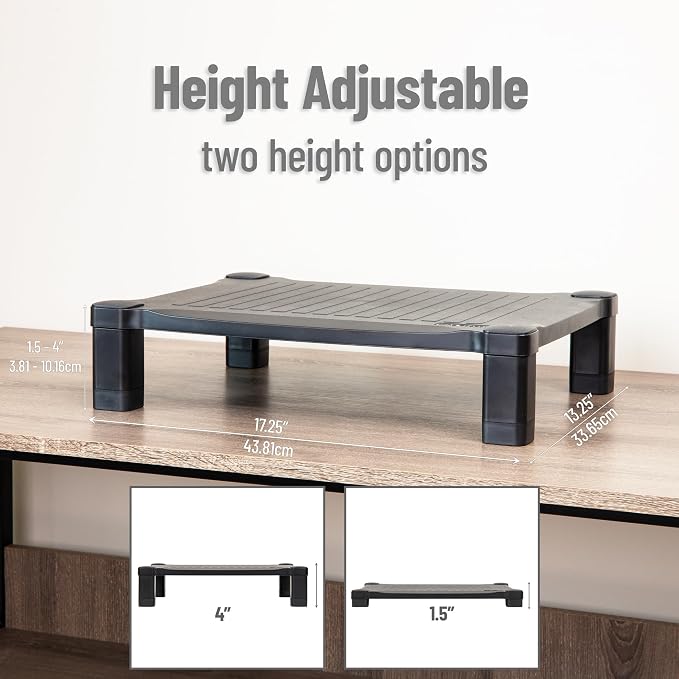 Mind Reader Monitor Stand, Height Adjustable, Desktop Organizer, Laptop Riser, Office, 17.25"L x 13.25"W x 4"H, Black - Image 3
