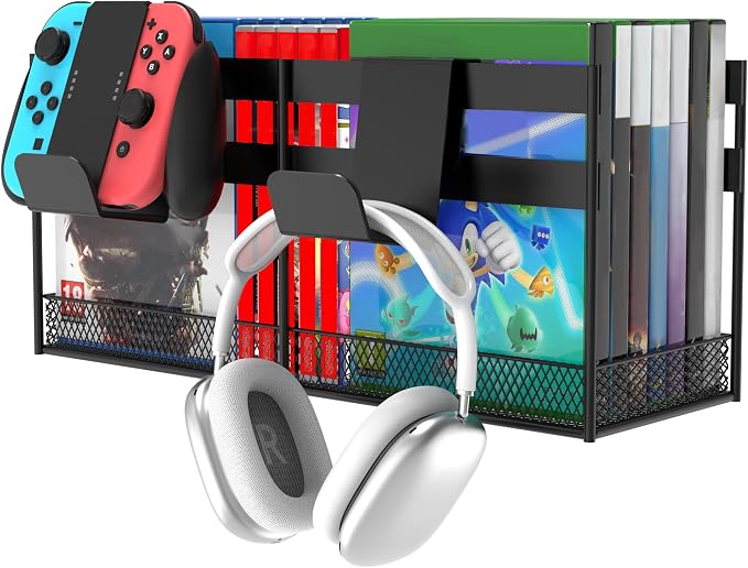 Alyoen Video Game Storage Tower, Gaming Holder Shelf, PS5 Organizer Wall Mount with Controller Hook for /PS4/PS3/Xbox Series/CD/DVD, Holds 32 Nintendo Switch by Alyoen