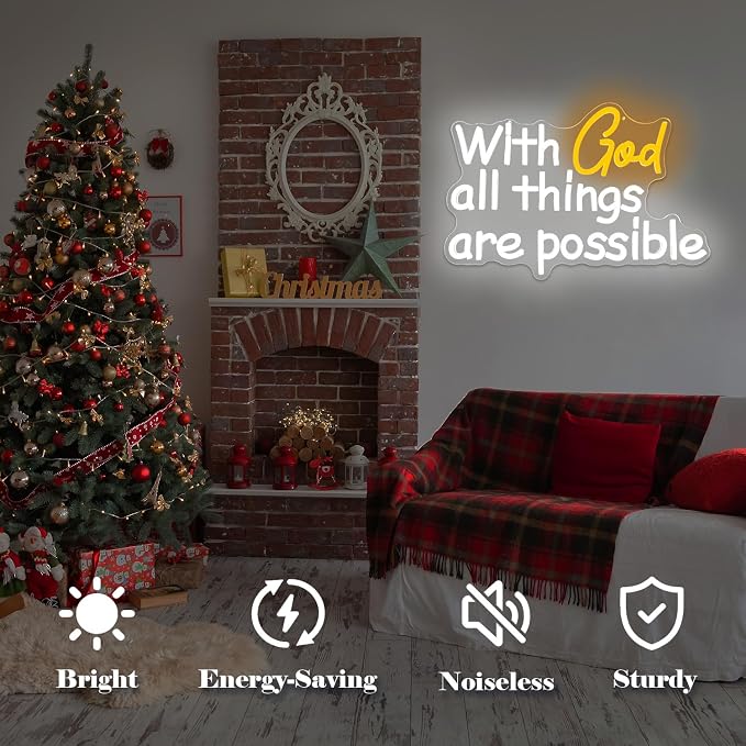 With God All Things Are Possible Neon Sign God Neon Lights for Wall Decor Light Up Religious Scripture Christian Bible Verses Sign Bibical Neon Wall Art - Image 3
