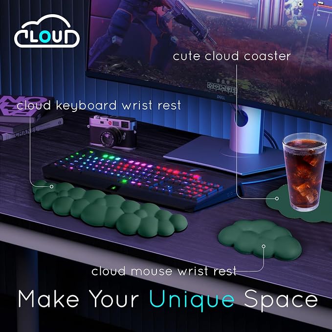 Cloud Wrist Rest for Computer Keyboard Arm Wrist Rest with Non-Slip Base Extended Wrist Rest Ergonomic Memory Foam for Keyboard and Mouse Typing Pain Relief, Office, Gaming, Computer - Image 2