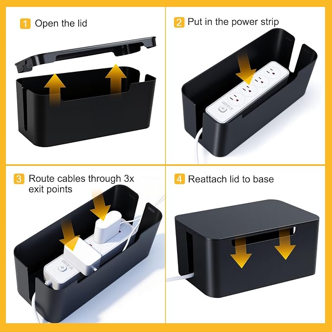 Eichzer Cable Management Box with Lid, Three Entry/Exit Slots, Black - Image 5