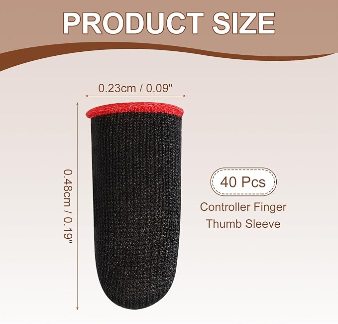 PATIKIL Controller Finger Thumb Sleeve, 40 Pack Mobile Gaming Finger Sleeve Silver Fiber Tip Gloves Anti-Sweat Breathable for Phone Game Touchscreen Devices, Red - Image 2