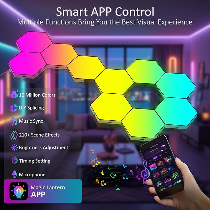 12 Pack Hexagon LED Wall Light Panels – RGB Smart Lights with APP & Remote, Music Sync Honeycomb Design – Modular Gaming Wall Decor for Bedroom, Kids Room, and Living Room - Image 3