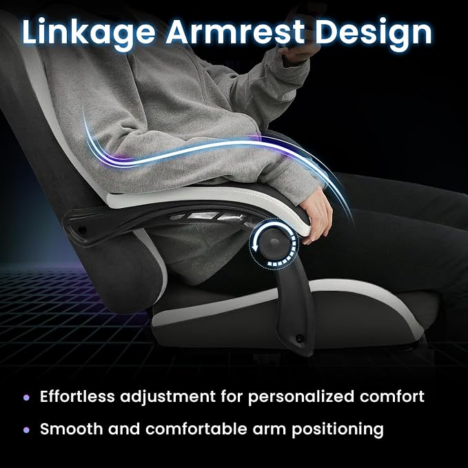 N-GEN GAMING Gaming Chair, Reclining Backrest, Footrest, Fabric, Black | Ergonomic Design with Reclining Backrest, Linkage Armrests and High-Density Foam, Comfy Seating for Computer or Home Office - Image 9